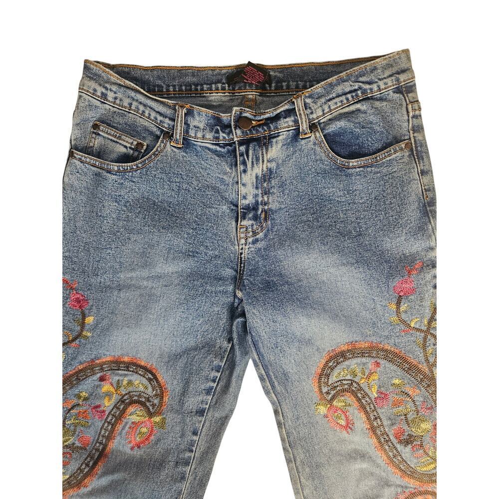 Vintage Willi Smith Embroidered Jeans Sz 8 Paisley Bootcut Y2K - Picture 5 of 9